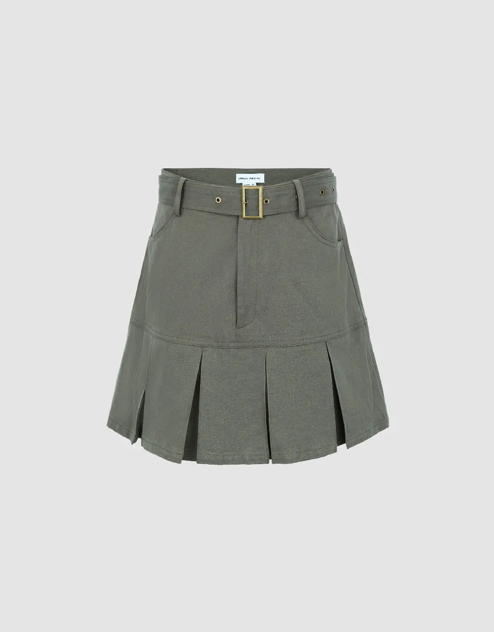 Pleated Mini A-Line Skirt With Belt