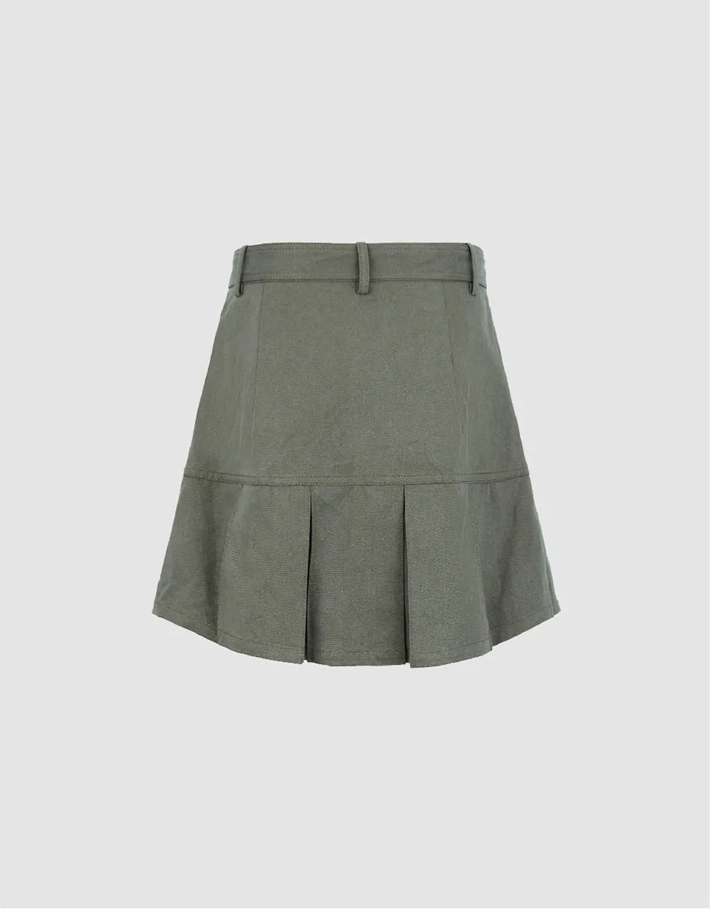 Pleated Mini A-Line Skirt With Belt