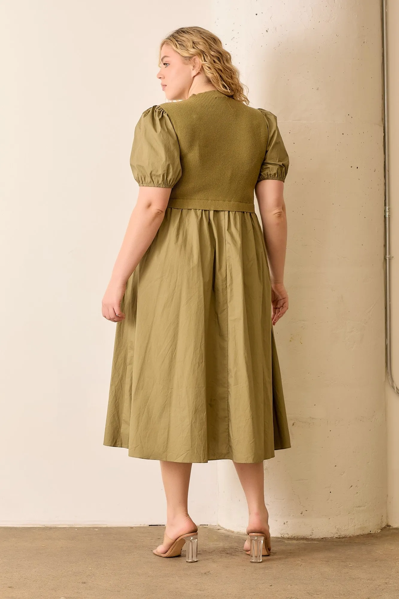 PLUS KNIT BODICE MAXI DRESS