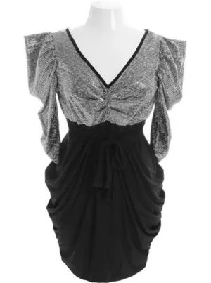 Plus Size Bold Shoulder Dazzling Holiday Silver Dress