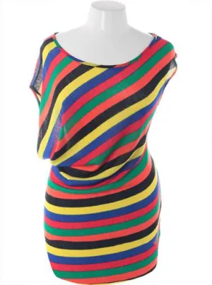 Plus Size Colorful Stripe Sexy Cocktail Dress