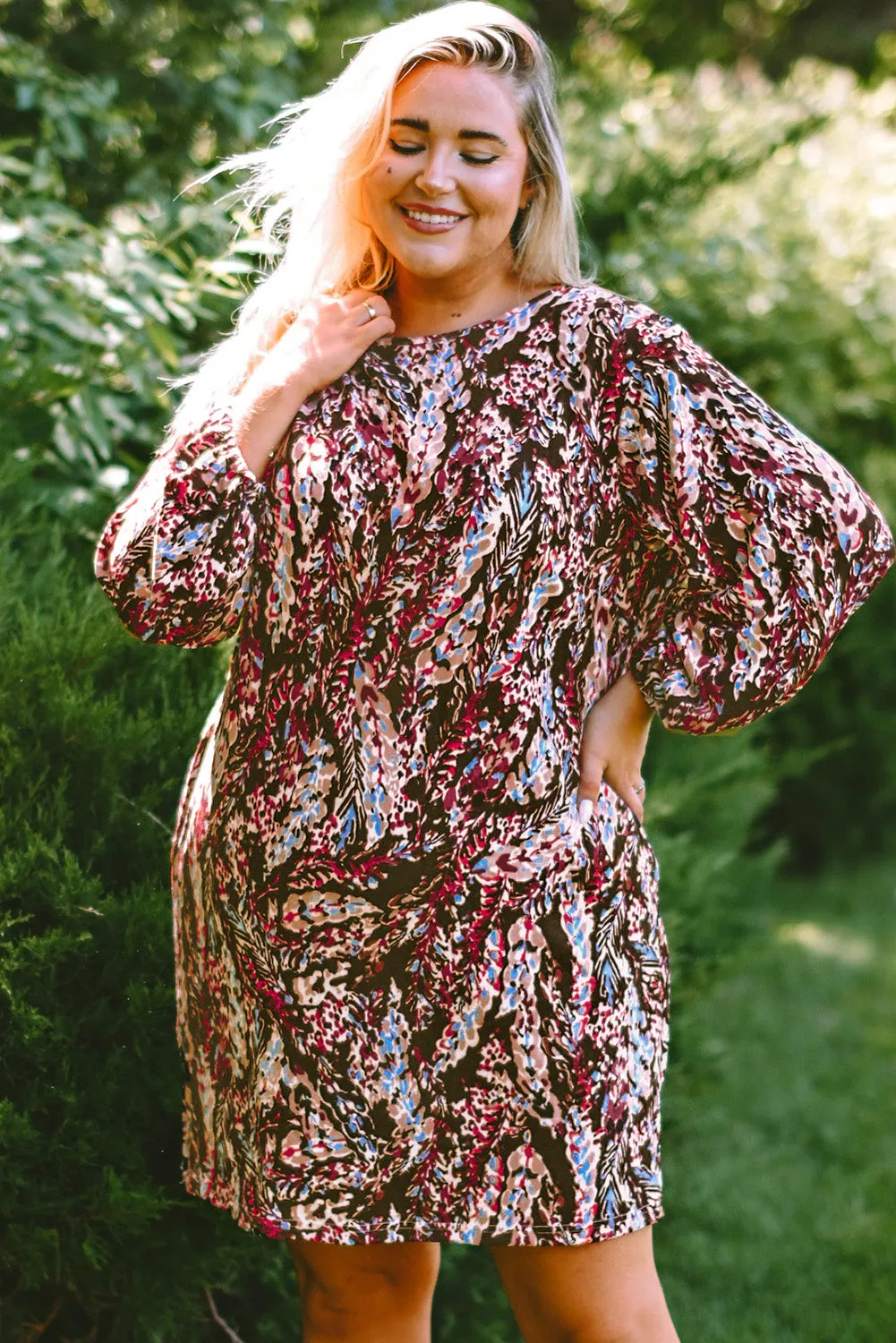 Plus Size Floral Print Mini Dresses