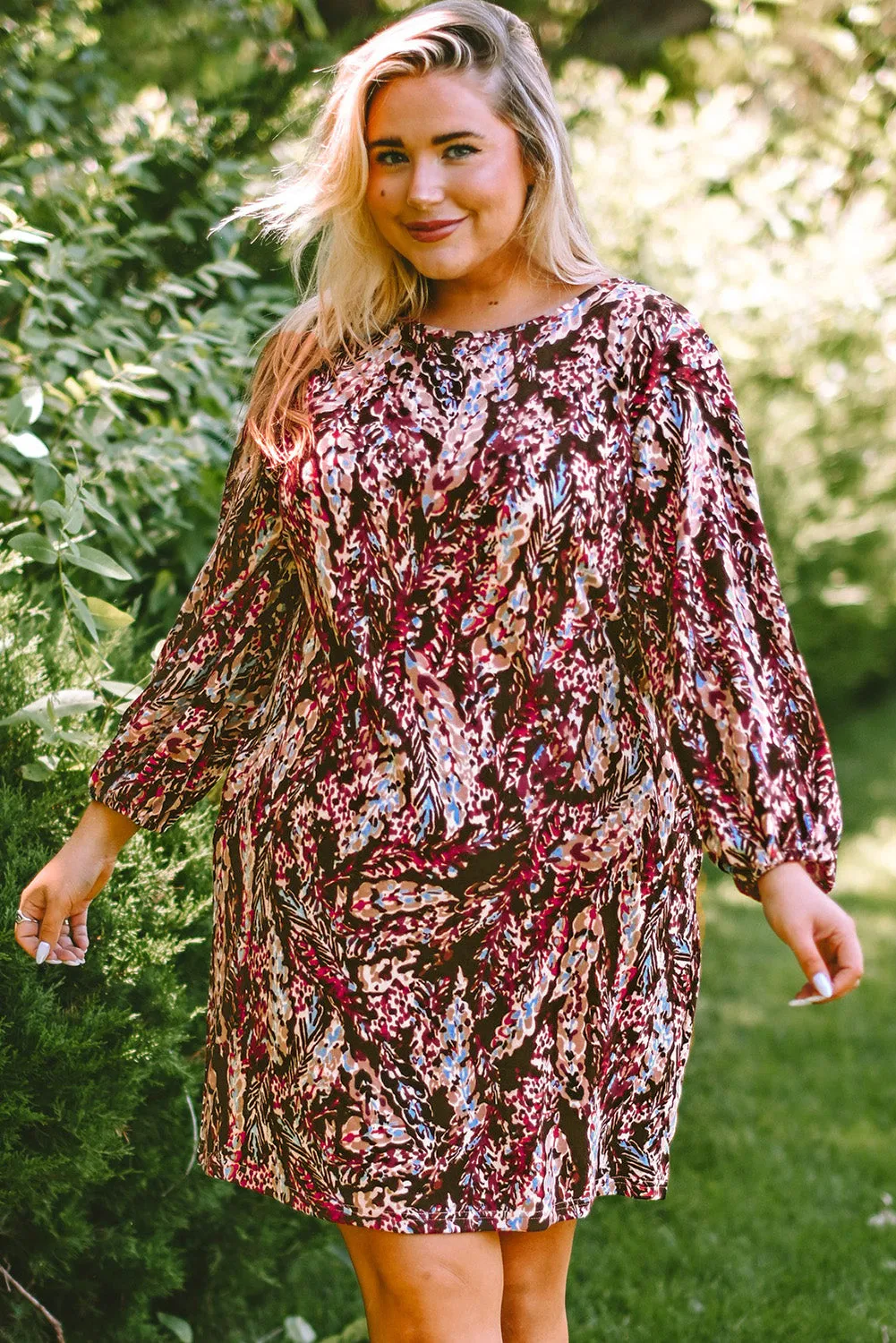 Plus Size Floral Print Mini Dresses