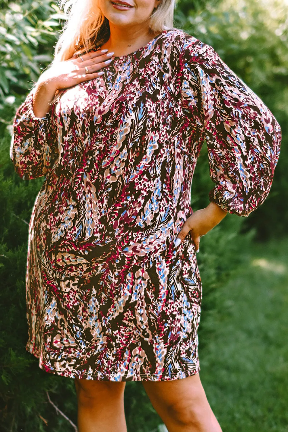 Plus Size Floral Print Mini Dresses