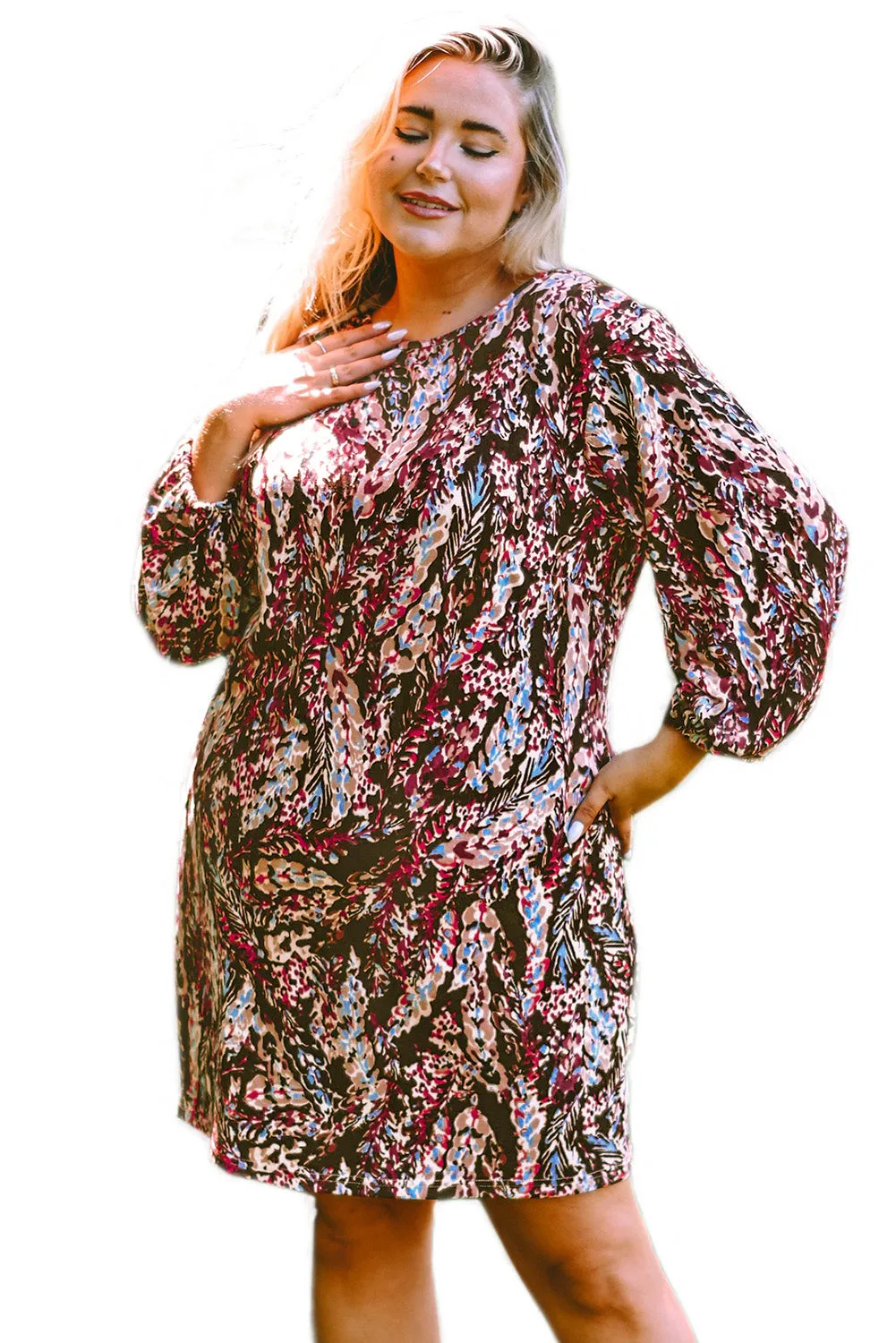 Plus Size Floral Print Mini Dresses