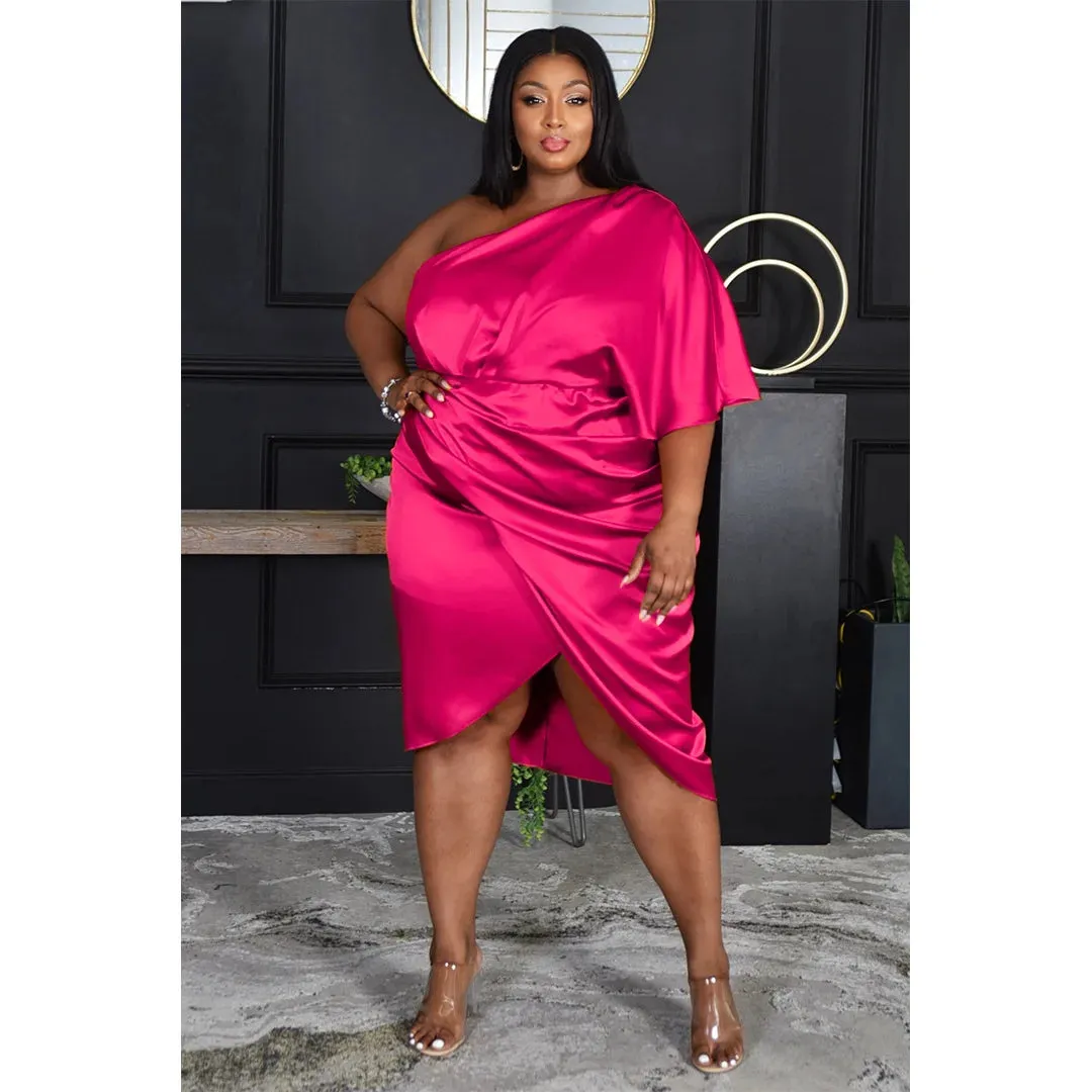 Plus Size Glossy Zipper Dress (3 Colors)