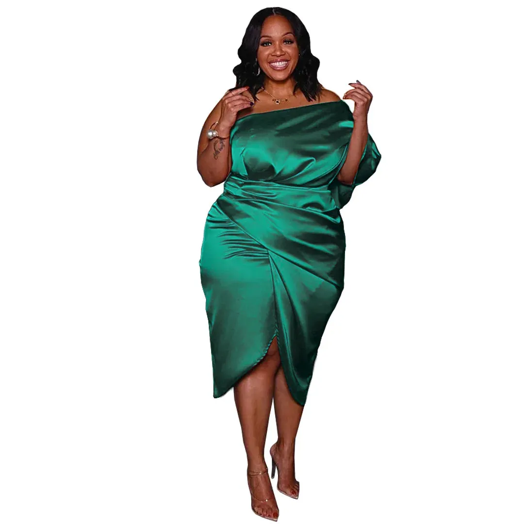 Plus Size Glossy Zipper Dress (3 Colors)