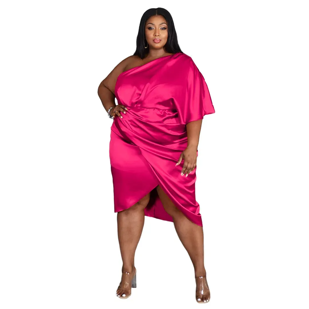 Plus Size Glossy Zipper Dress (3 Colors)
