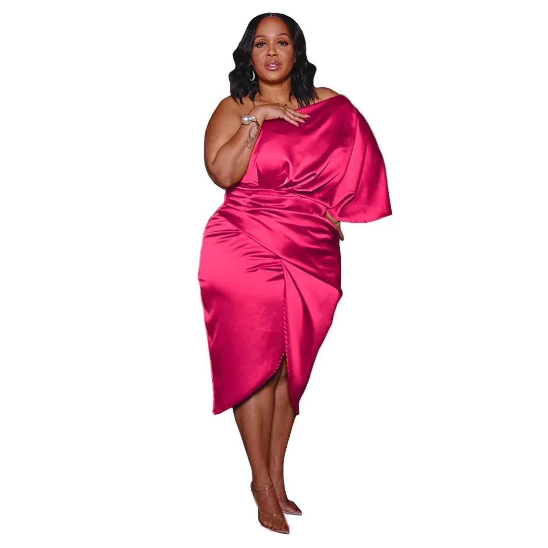 Plus Size Glossy Zipper Dress (3 Colors)