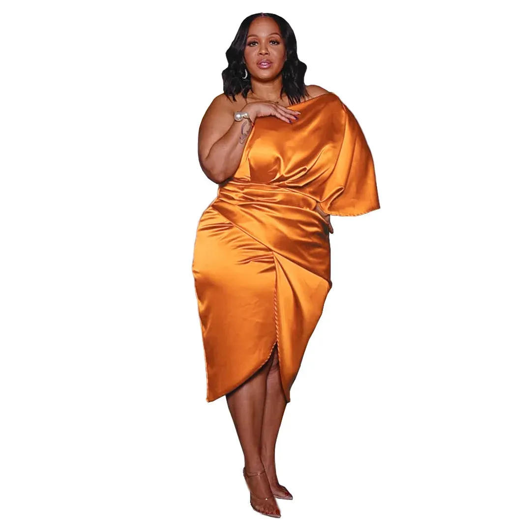 Plus Size Glossy Zipper Dress (3 Colors)