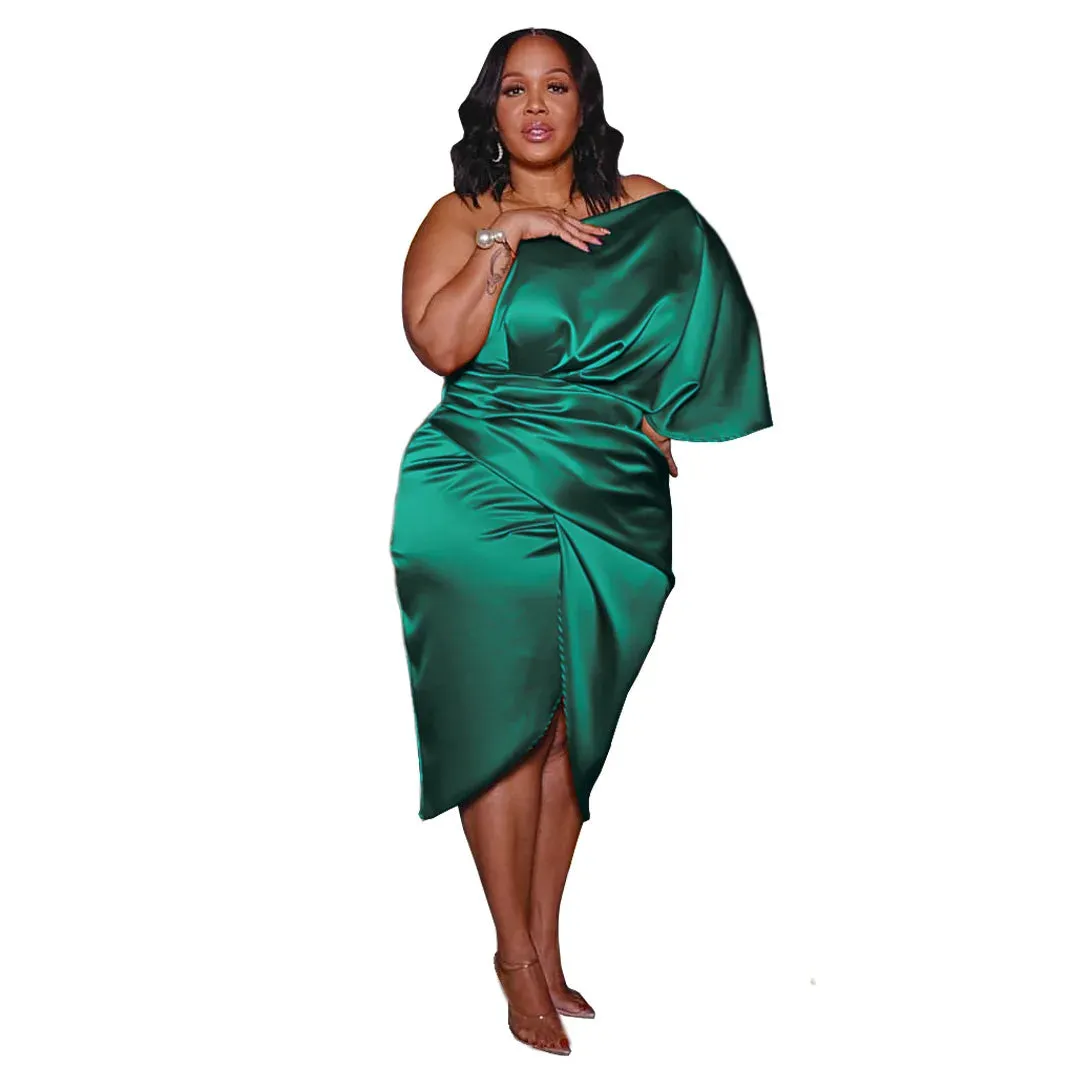 Plus Size Glossy Zipper Dress (3 Colors)