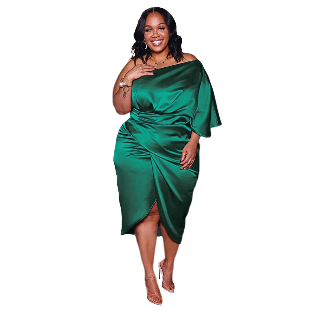 Plus Size Glossy Zipper Dress (3 Colors)