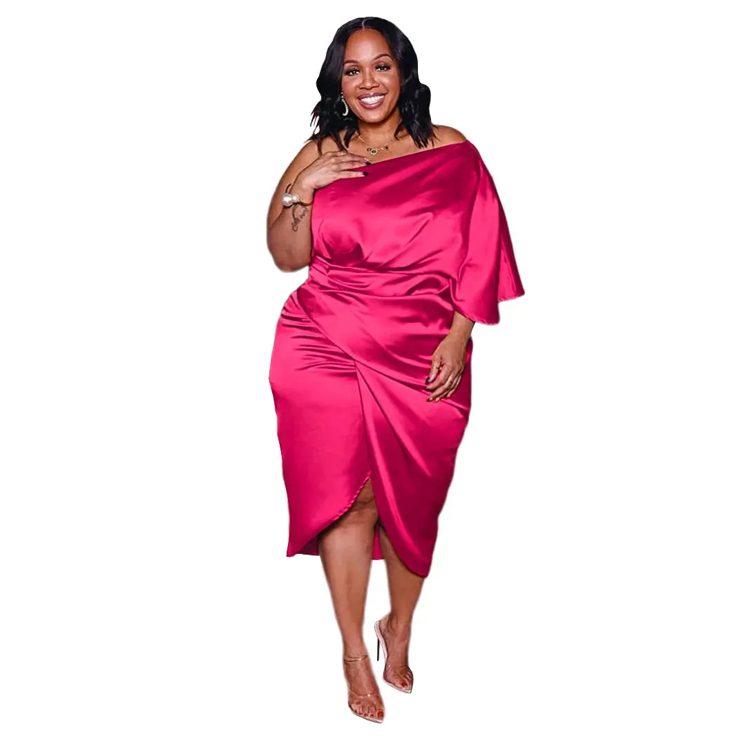 Plus Size Glossy Zipper Dress (3 Colors)