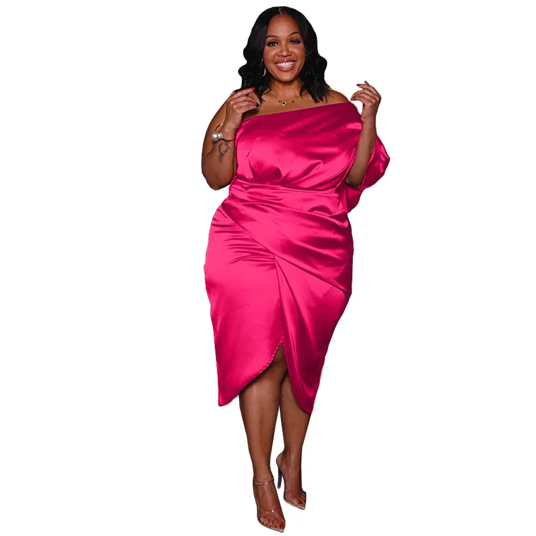 Plus Size Glossy Zipper Dress (3 Colors)
