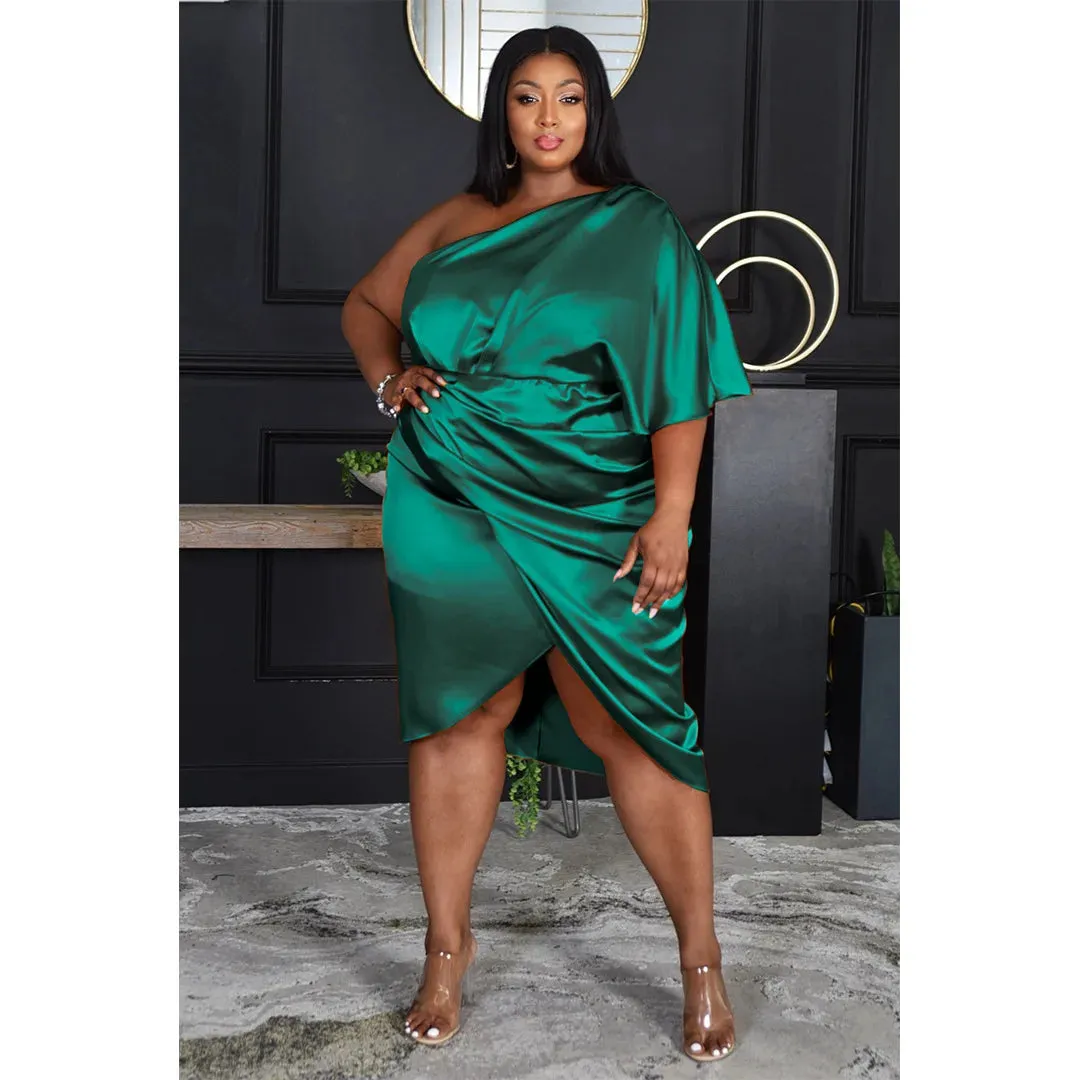 Plus Size Glossy Zipper Dress (3 Colors)
