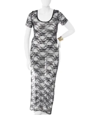Plus Size Sparkling Lace Maxi Shirt Dress