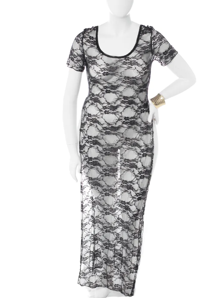 Plus Size Sparkling Lace Maxi Shirt Dress