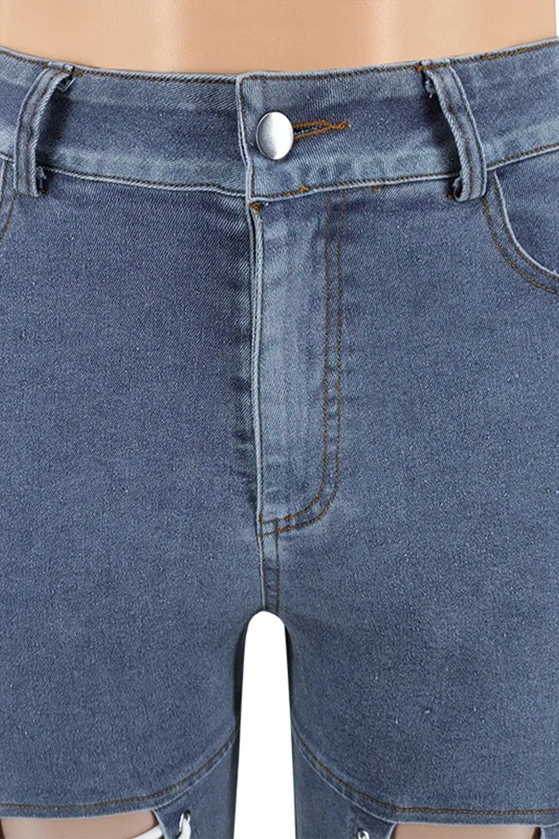 PN0316 Lace Down Denim Jeans