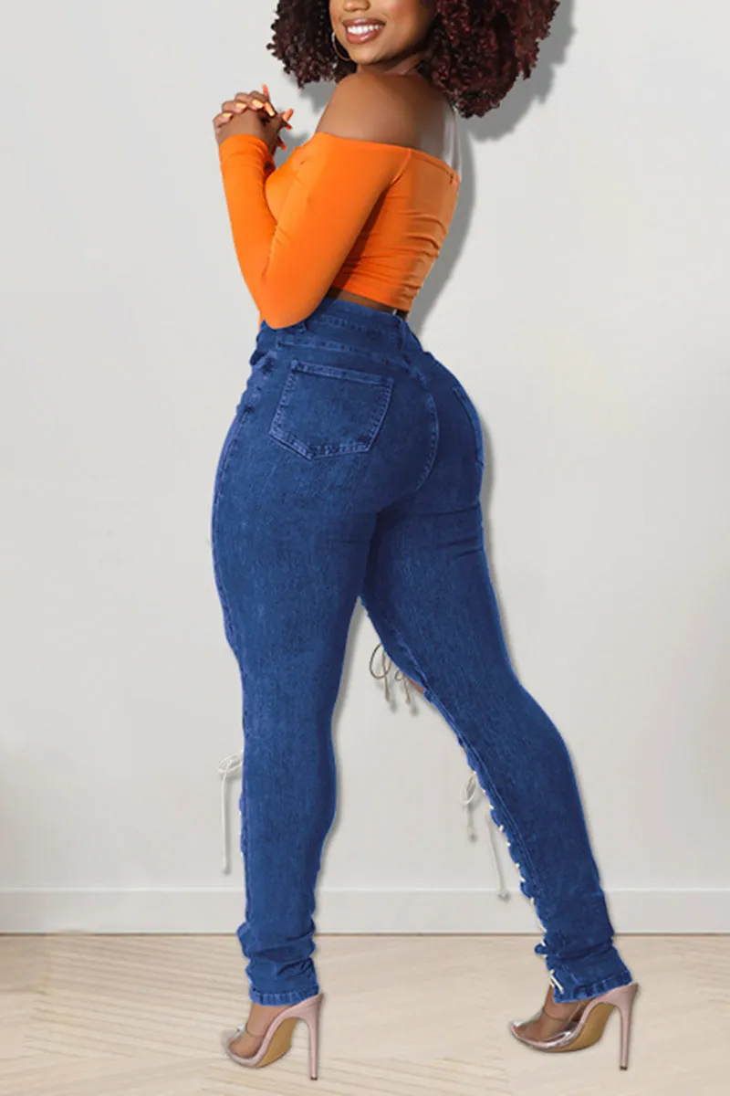PN0316 Lace Down Denim Jeans