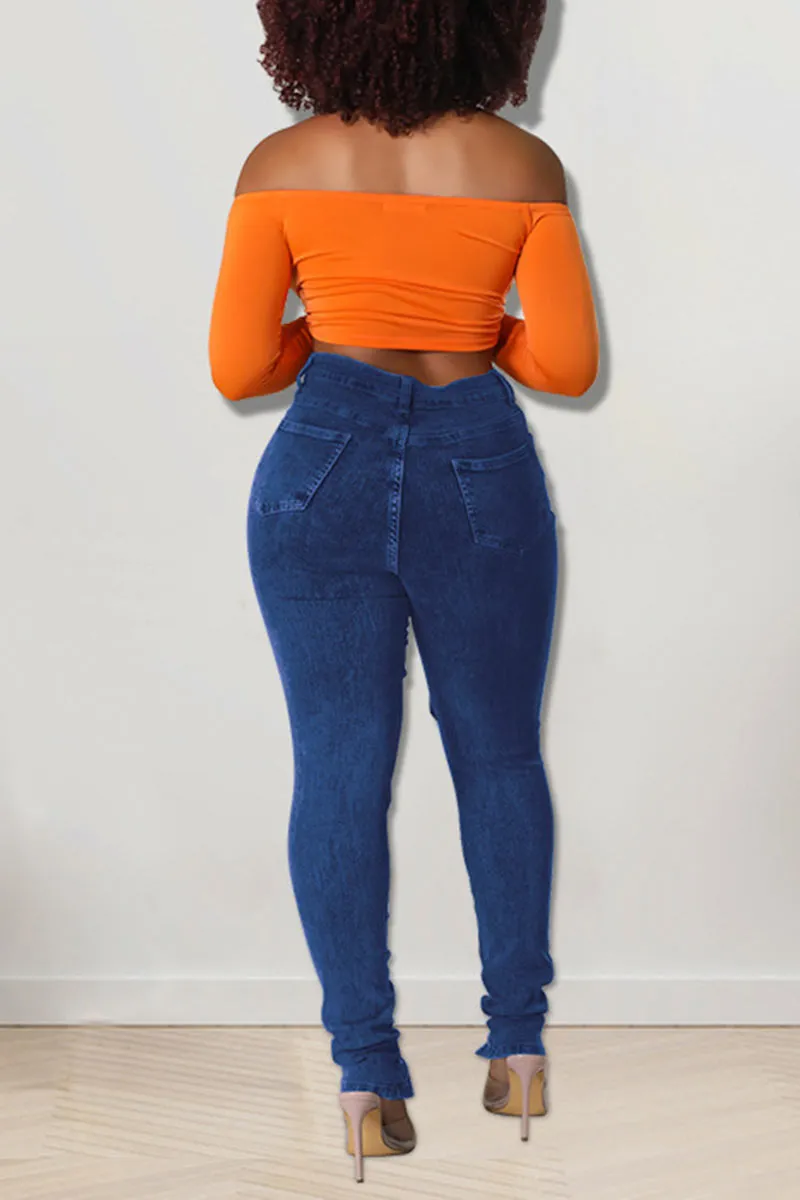 PN0316 Lace Down Denim Jeans