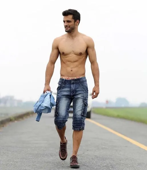 Pocket casual denim cropped shorts