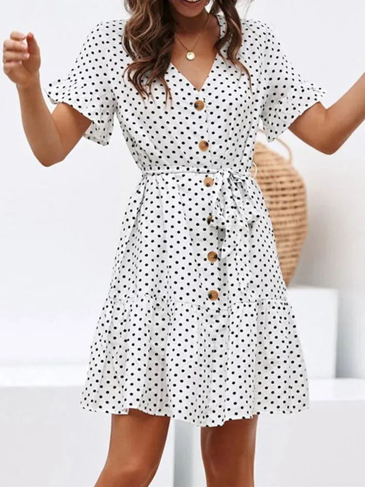 Polka Dot Butterfly Sleeve Summer Dress