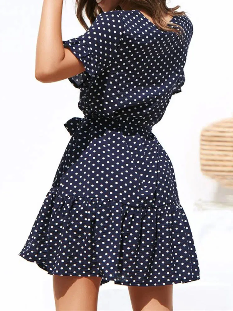 Polka Dot Butterfly Sleeve Summer Dress