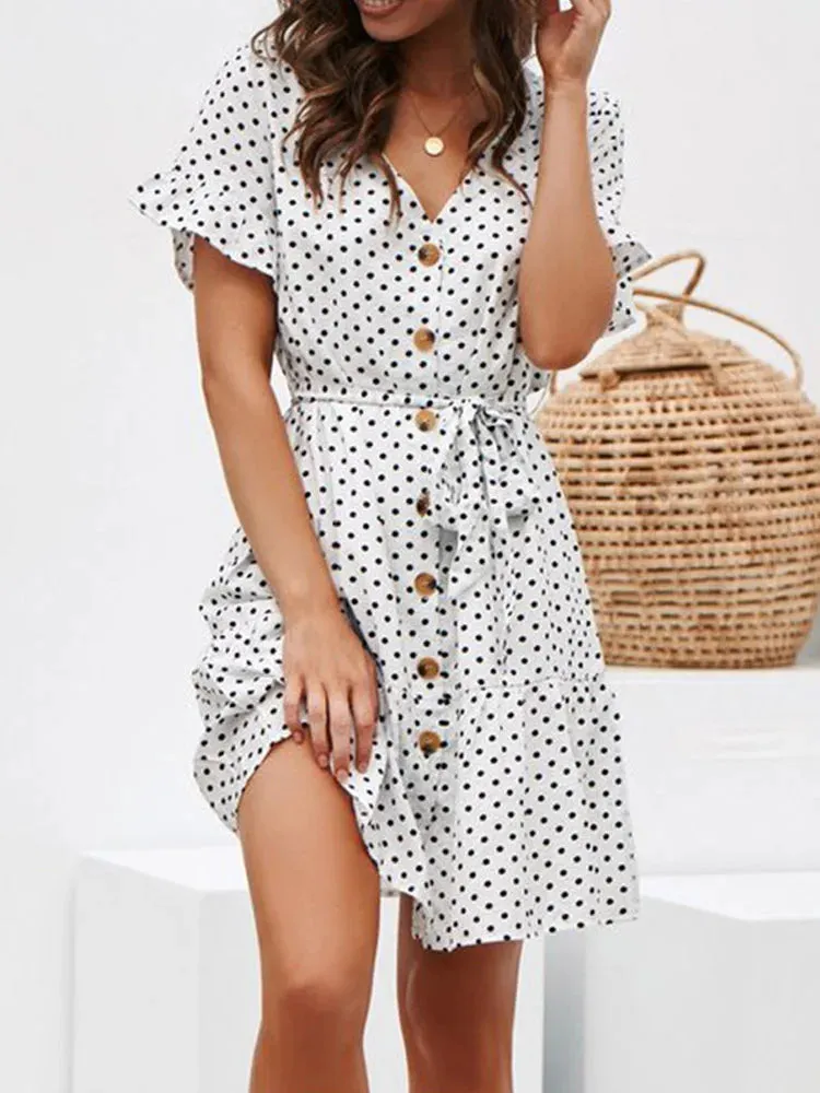 Polka Dot Butterfly Sleeve Summer Dress