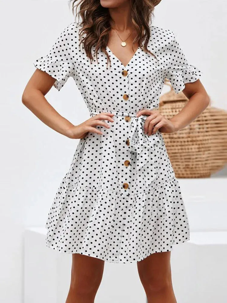 Polka Dot Butterfly Sleeve Summer Dress