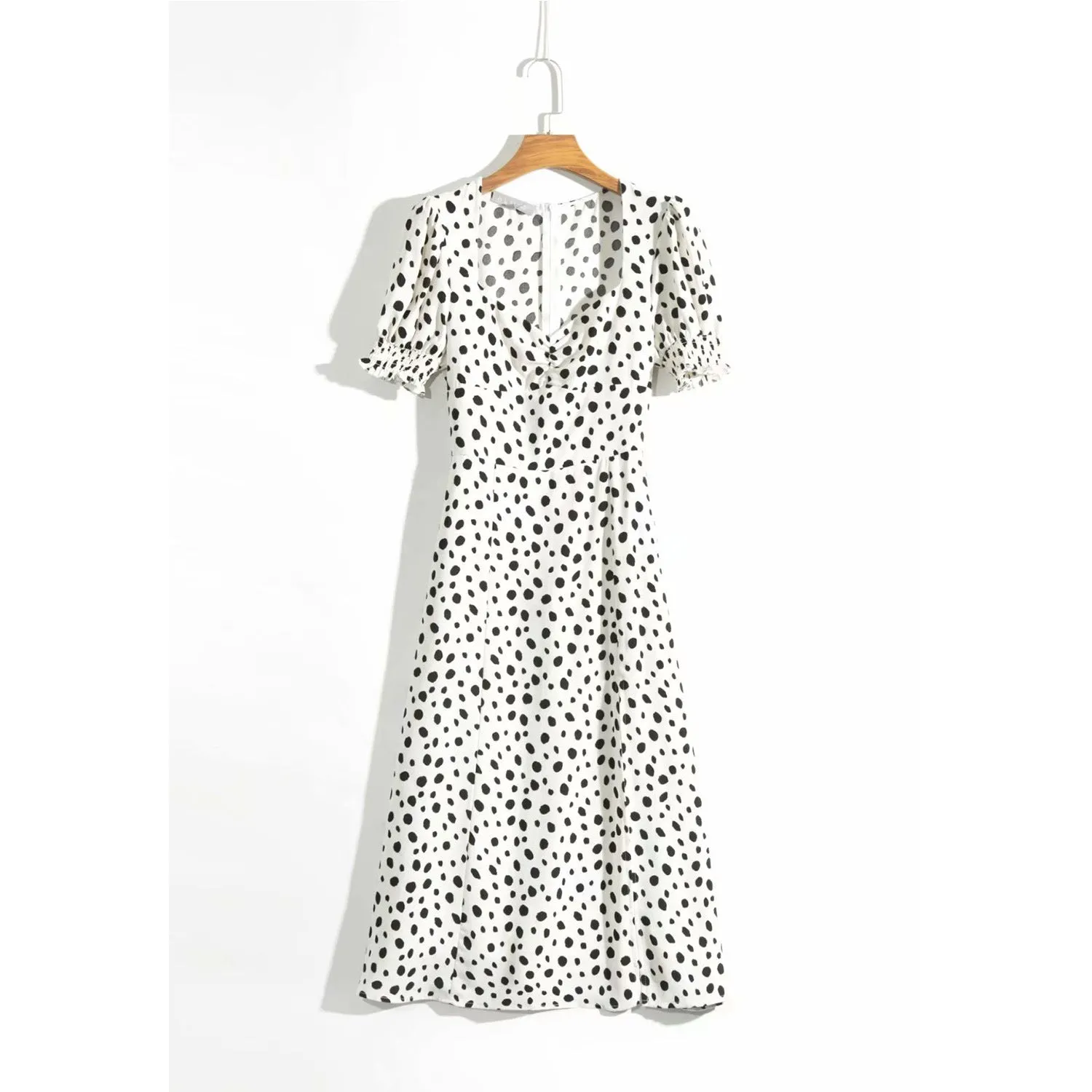 Polka Dot Floral Printed V-neck Midi Dress