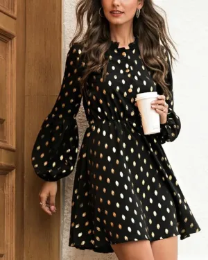 Polka Dot Lace Collar Bubble Sleeves Mini Dresses
