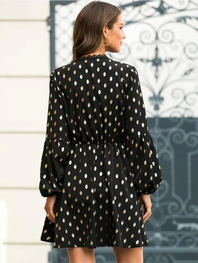 Polka Dot Lace Collar Bubble Sleeves Mini Dresses