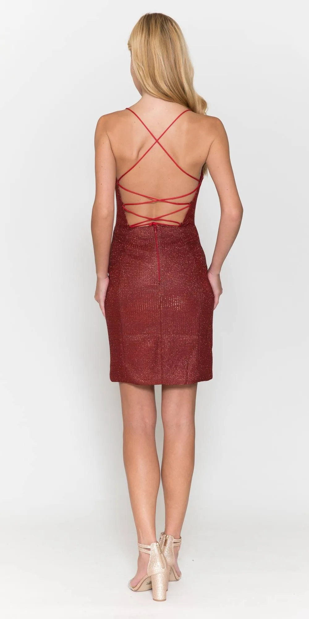 Poly USA 8728 Diamond Glitter Spaghetti Straps Square Neck Short Dress
