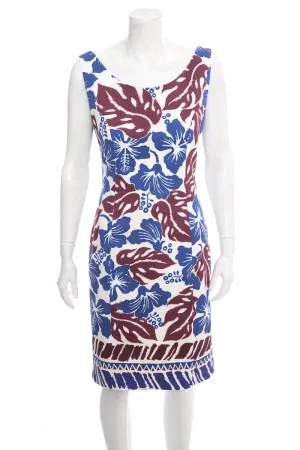 Prada Blue and White Sleeveless Large Floral Cotton Dress SZ 42