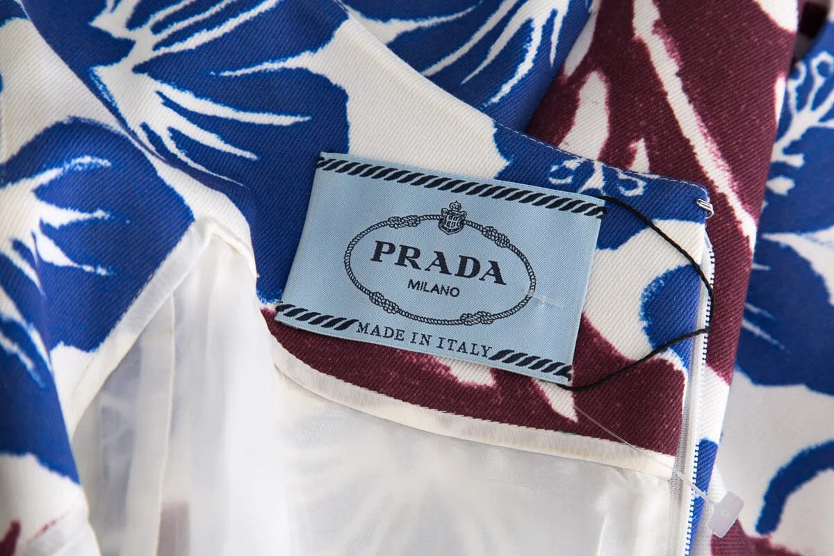 Prada Blue and White Sleeveless Large Floral Cotton Dress SZ 42