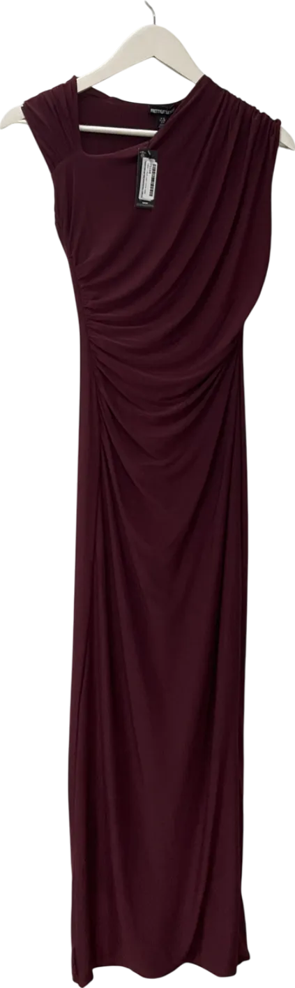 PrettyLittleThing Red Burgundy Double Layer Slinky Runched Maxi Dress UK 8