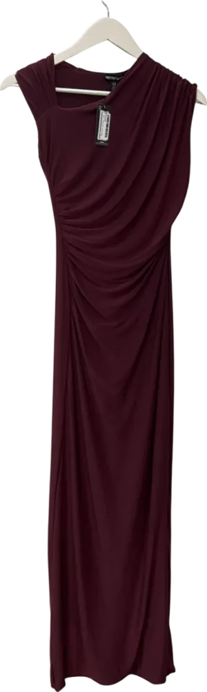 PrettyLittleThing Red Burgundy Double Layer Slinky Runched Maxi Dress UK 8