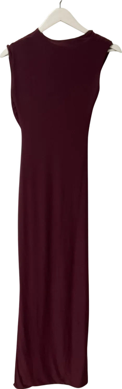 PrettyLittleThing Red Burgundy Double Layer Slinky Runched Maxi Dress UK 8