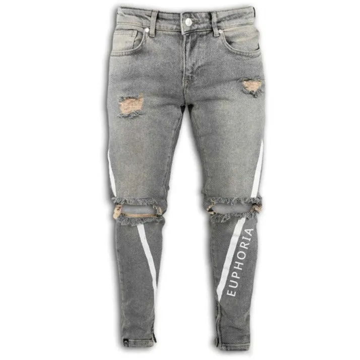 Printed Men's Ripped Jeans Skinny High Waisted Jeans Pencil Pants