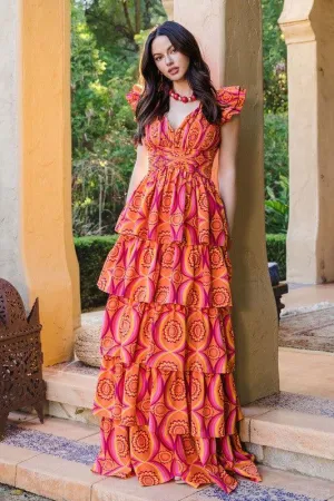 PRINTED RUFFLE MAXI DRESS