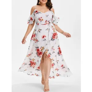 Printed Sexy Sling Short-sleeved Large Size Dress