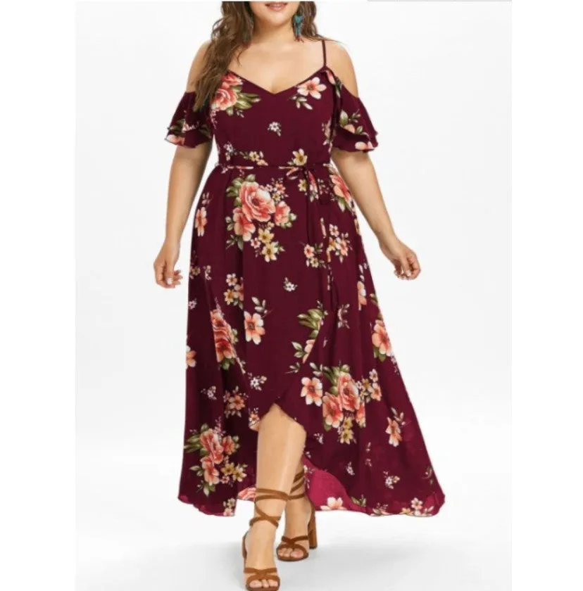 Printed Sexy Sling Short-sleeved Large Size Dress
