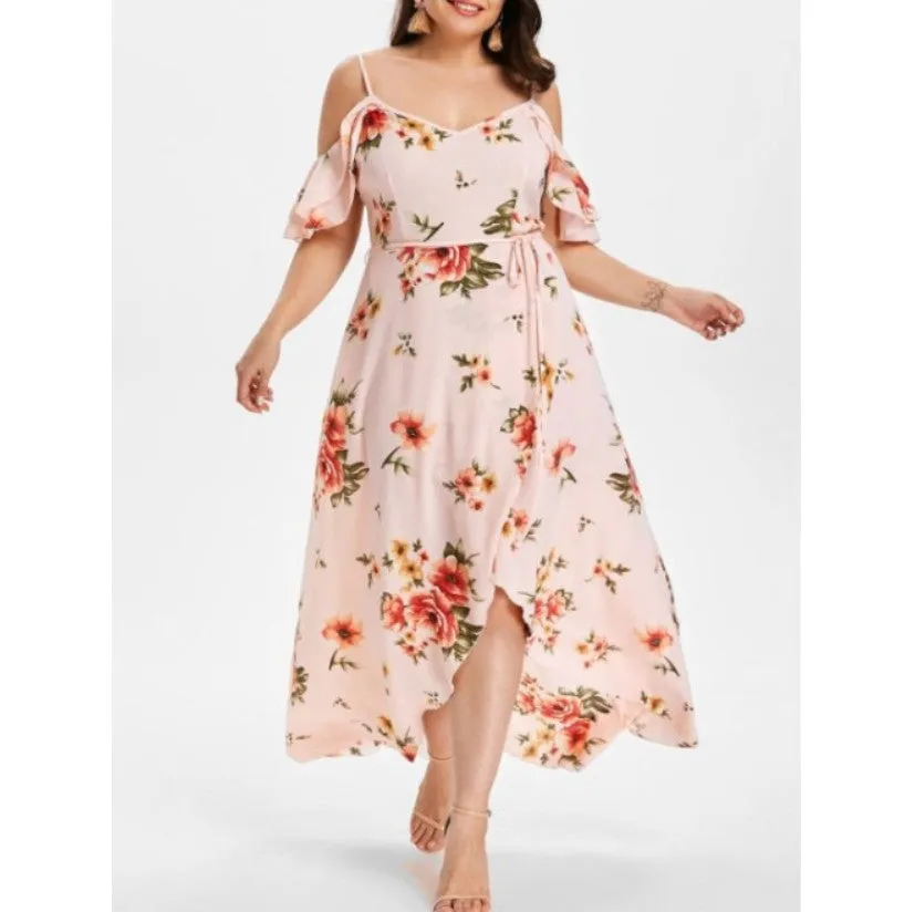 Printed Sexy Sling Short-sleeved Large Size Dress