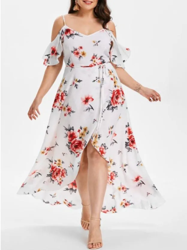 Printed Sexy Sling Short-sleeved Large Size Dress