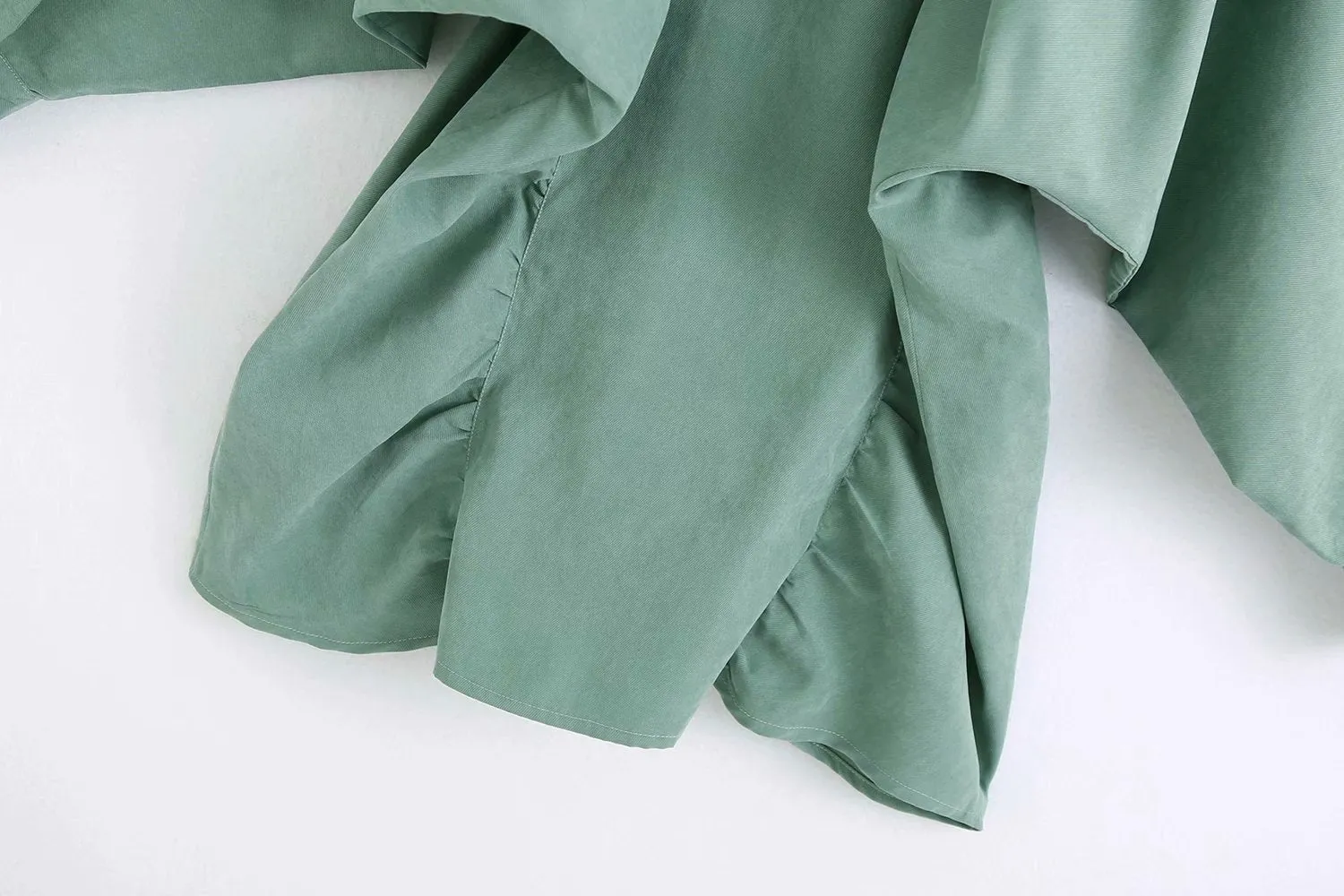 Puff Sleeve Shirred Frill Single-breasted Mini Dress