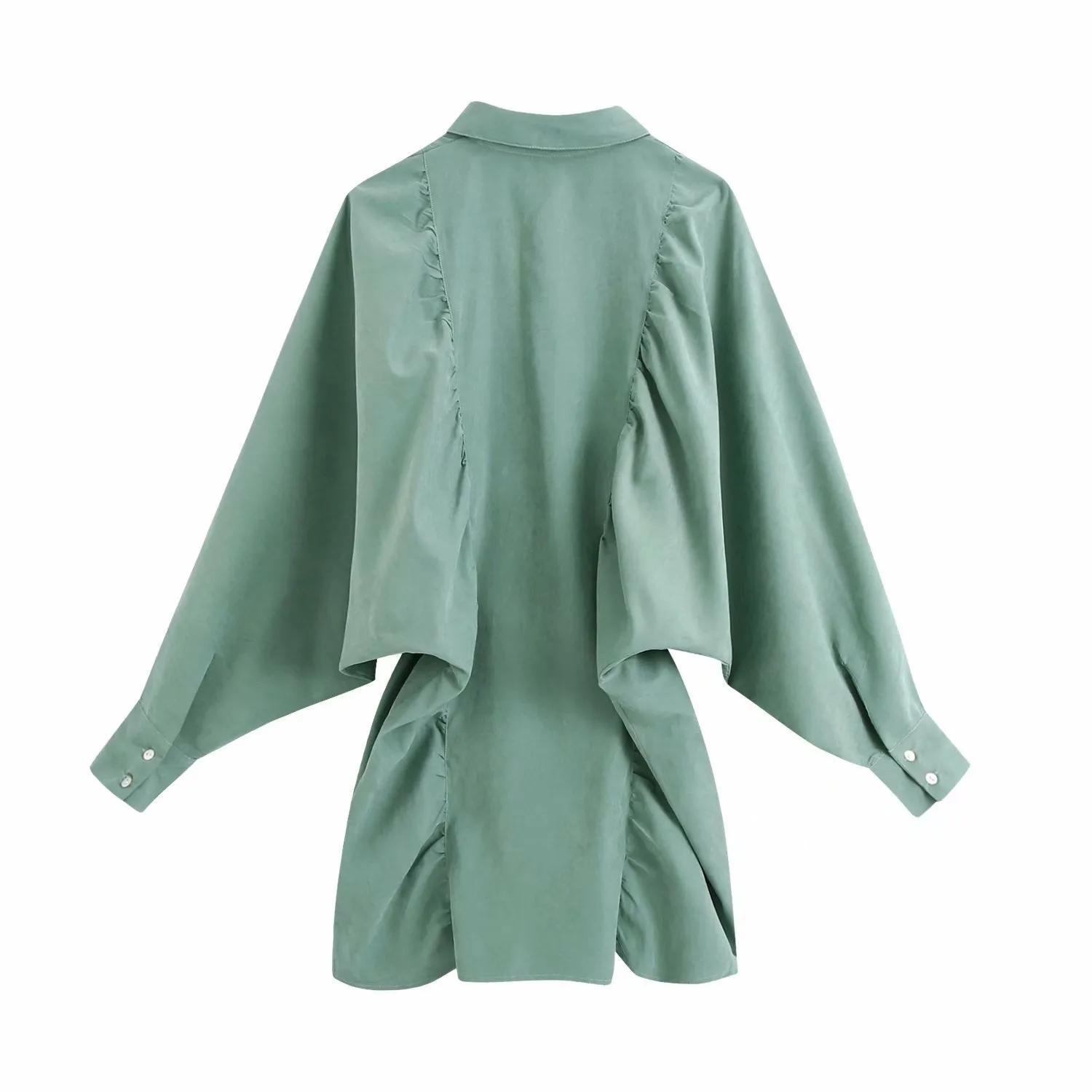 Puff Sleeve Shirred Frill Single-breasted Mini Dress