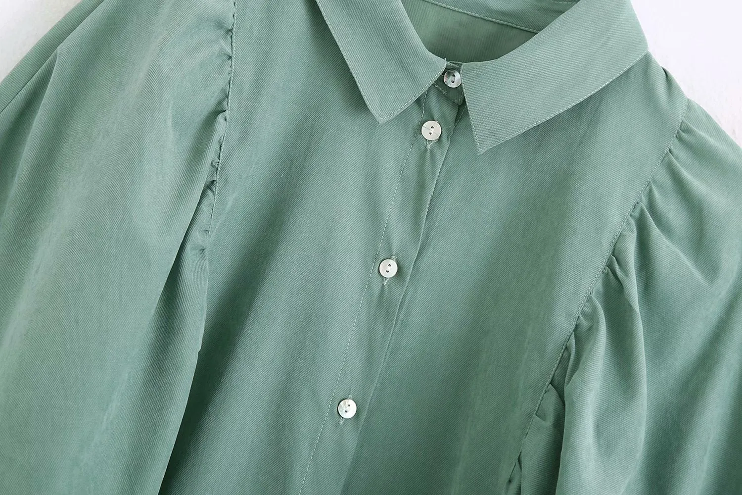 Puff Sleeve Shirred Frill Single-breasted Mini Dress