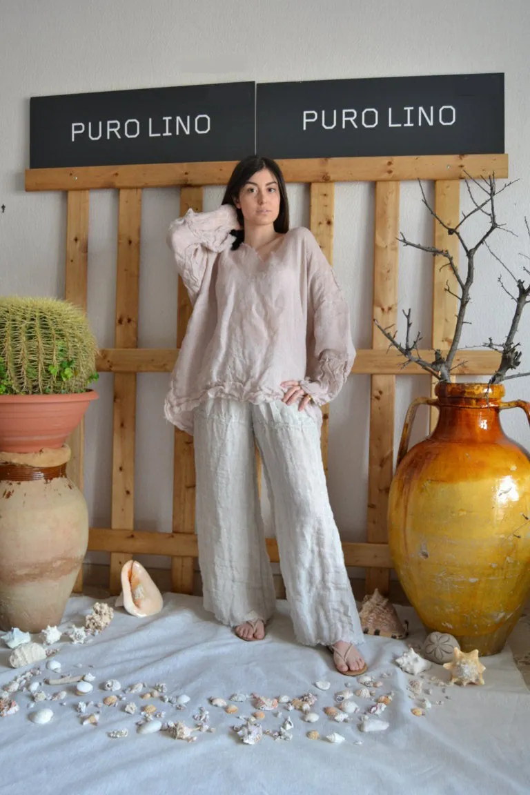 Pure Italian Linen Positano Large Top Raw edges