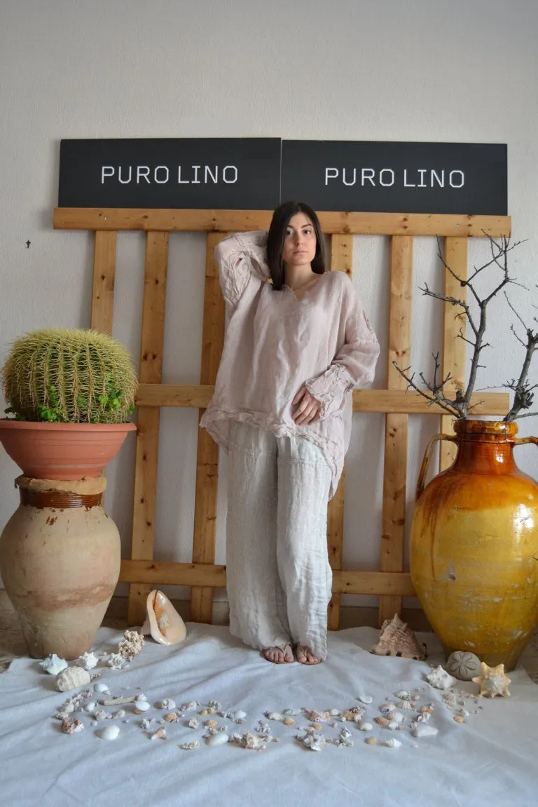 Pure Italian Linen Positano Large Top Raw edges