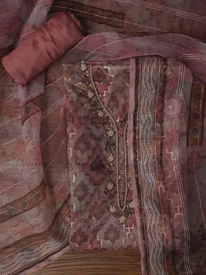 Purple Ethnic Sequin Embroidered Organza Dress Material with Dupatta